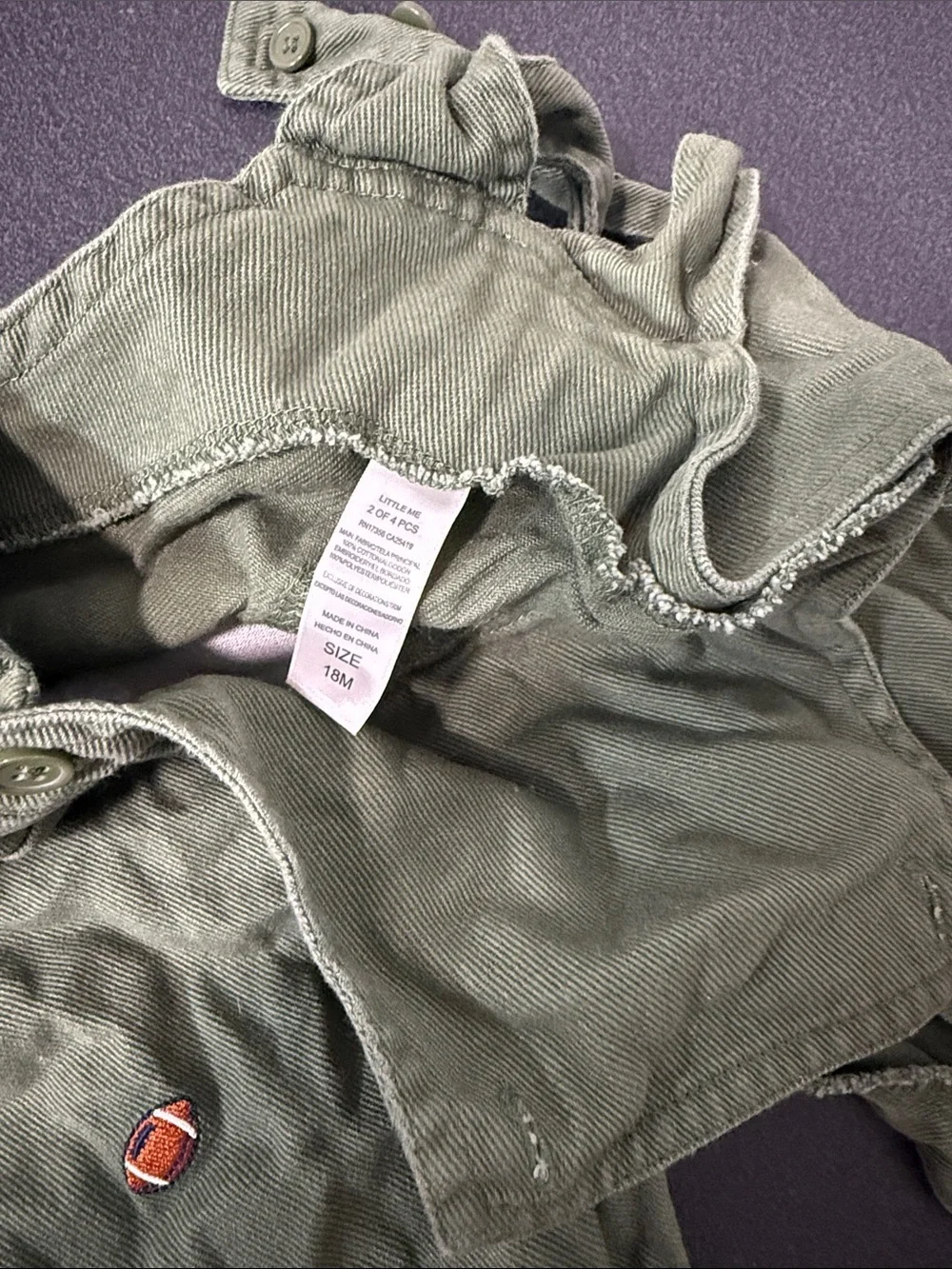 Little Me Green Overalls with Football Embroidery